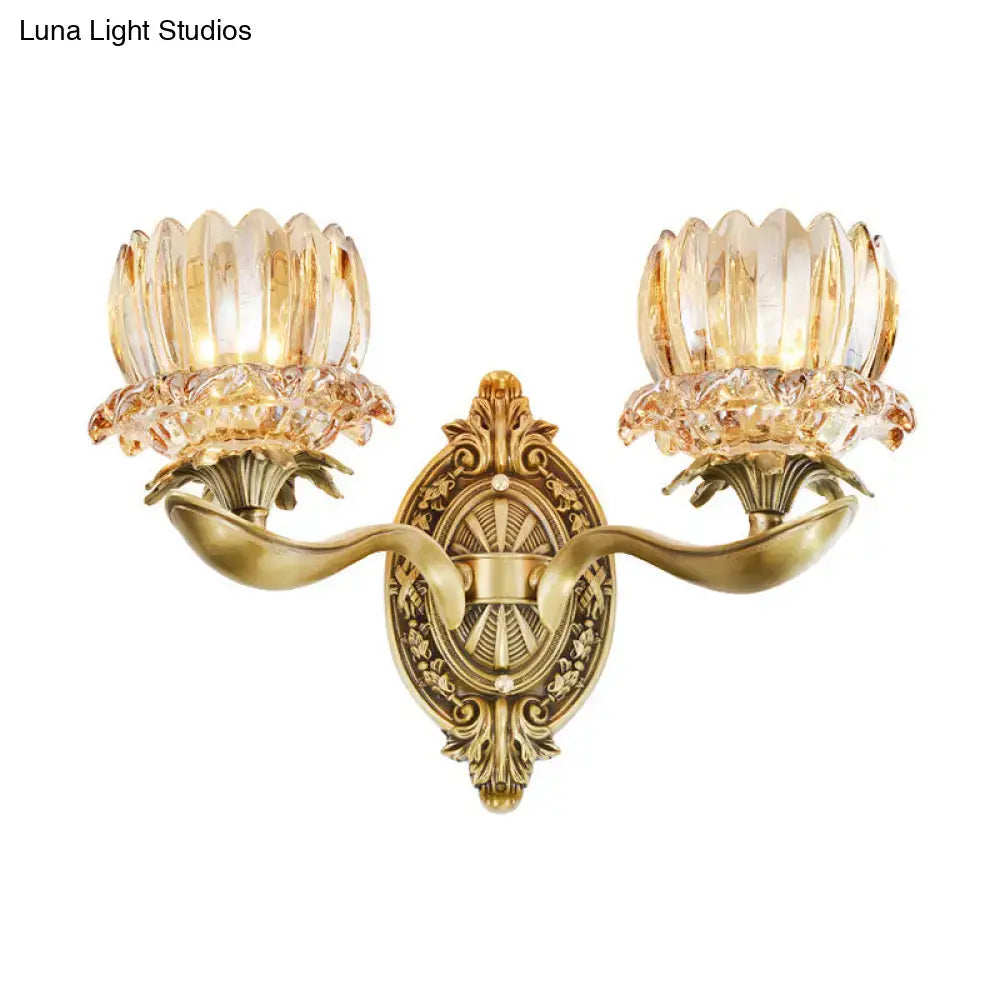 Vintage brass crystal lotus wall lamp living room e12 e14 light