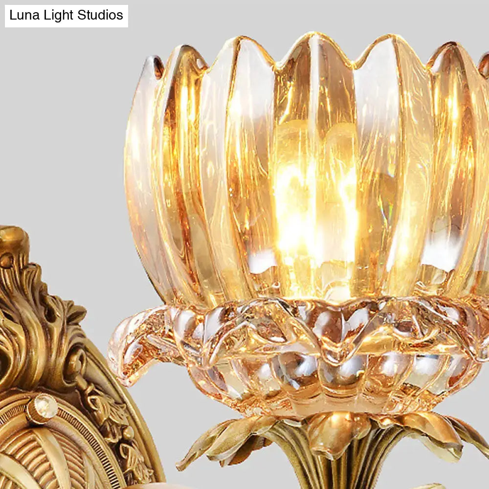 Vintage brass crystal lotus wall lamp living room e12 e14 light