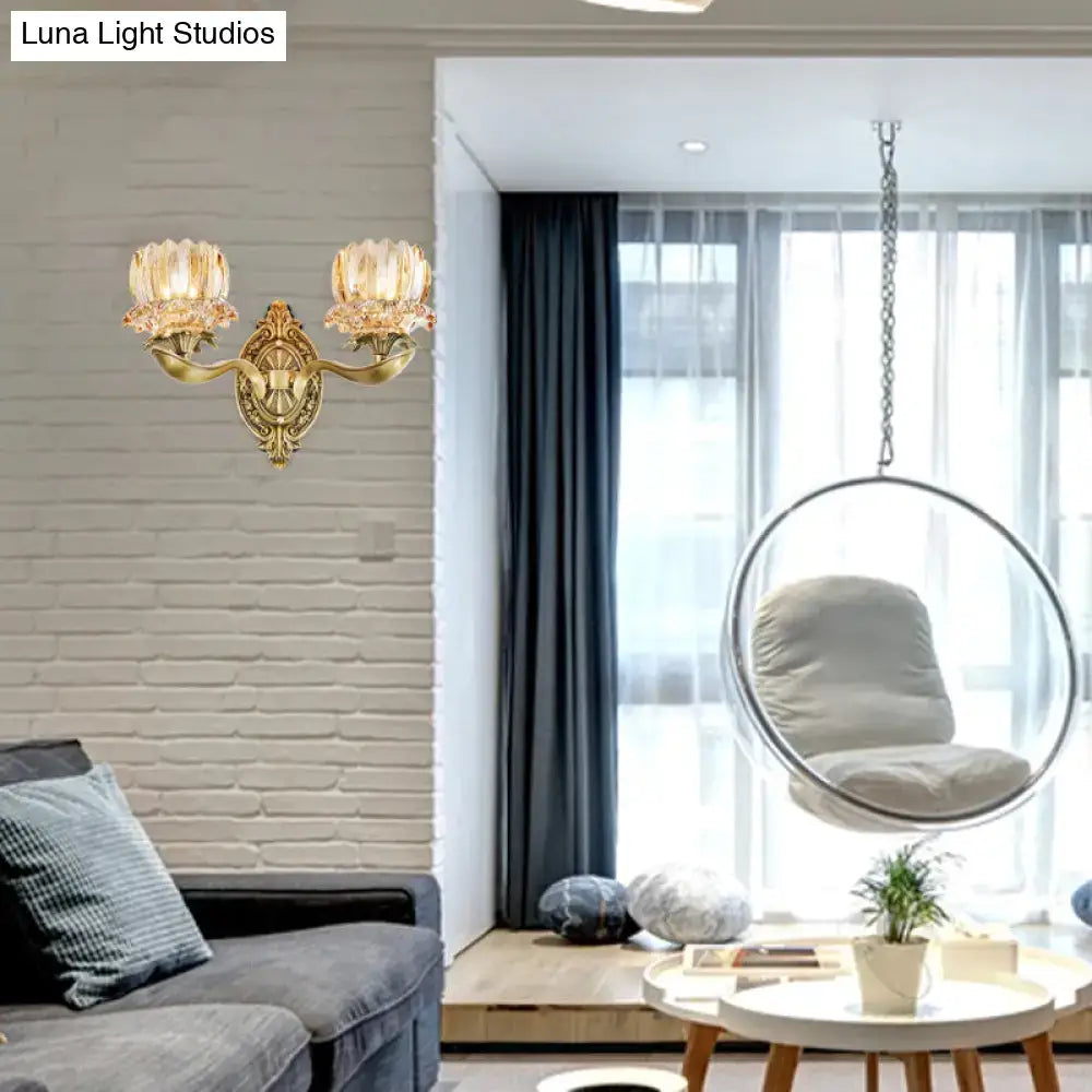 Vintage brass crystal lotus wall lamp living room e12 e14 light