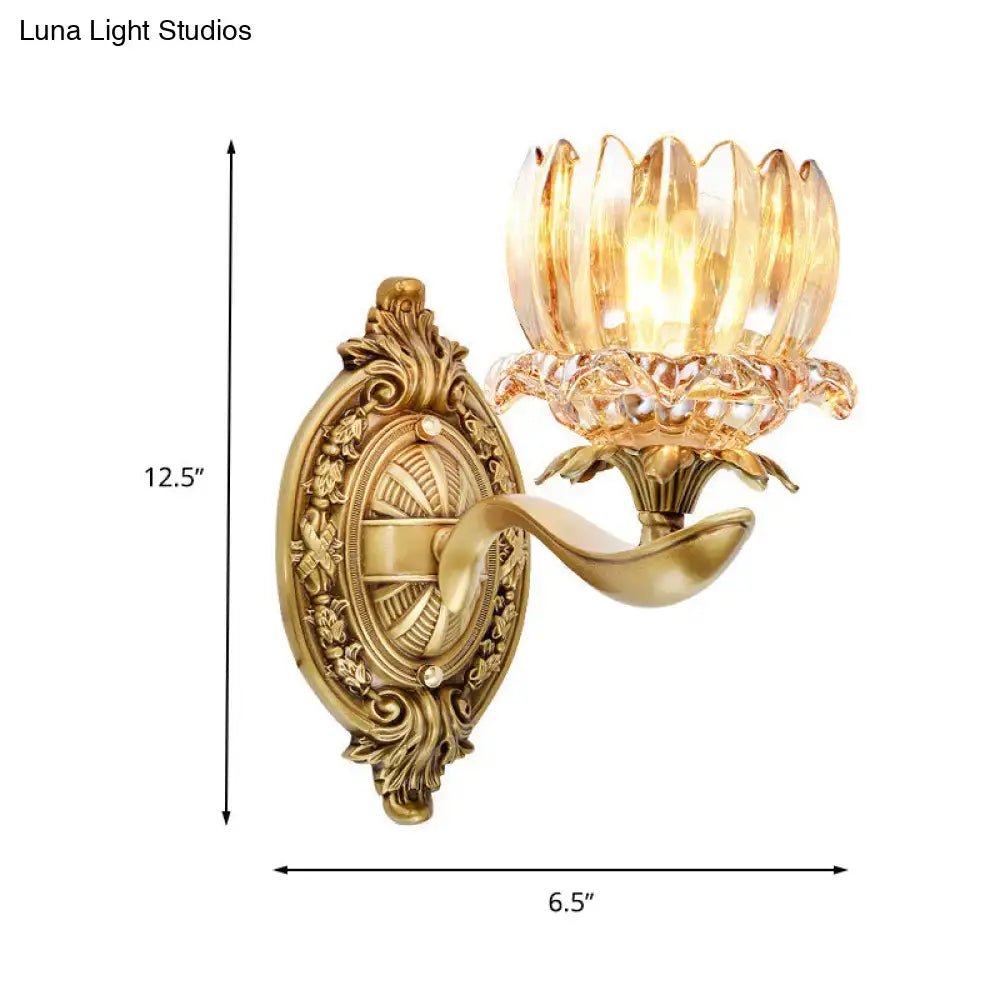 Vintage brass crystal lotus wall lamp living room e12 e14 light