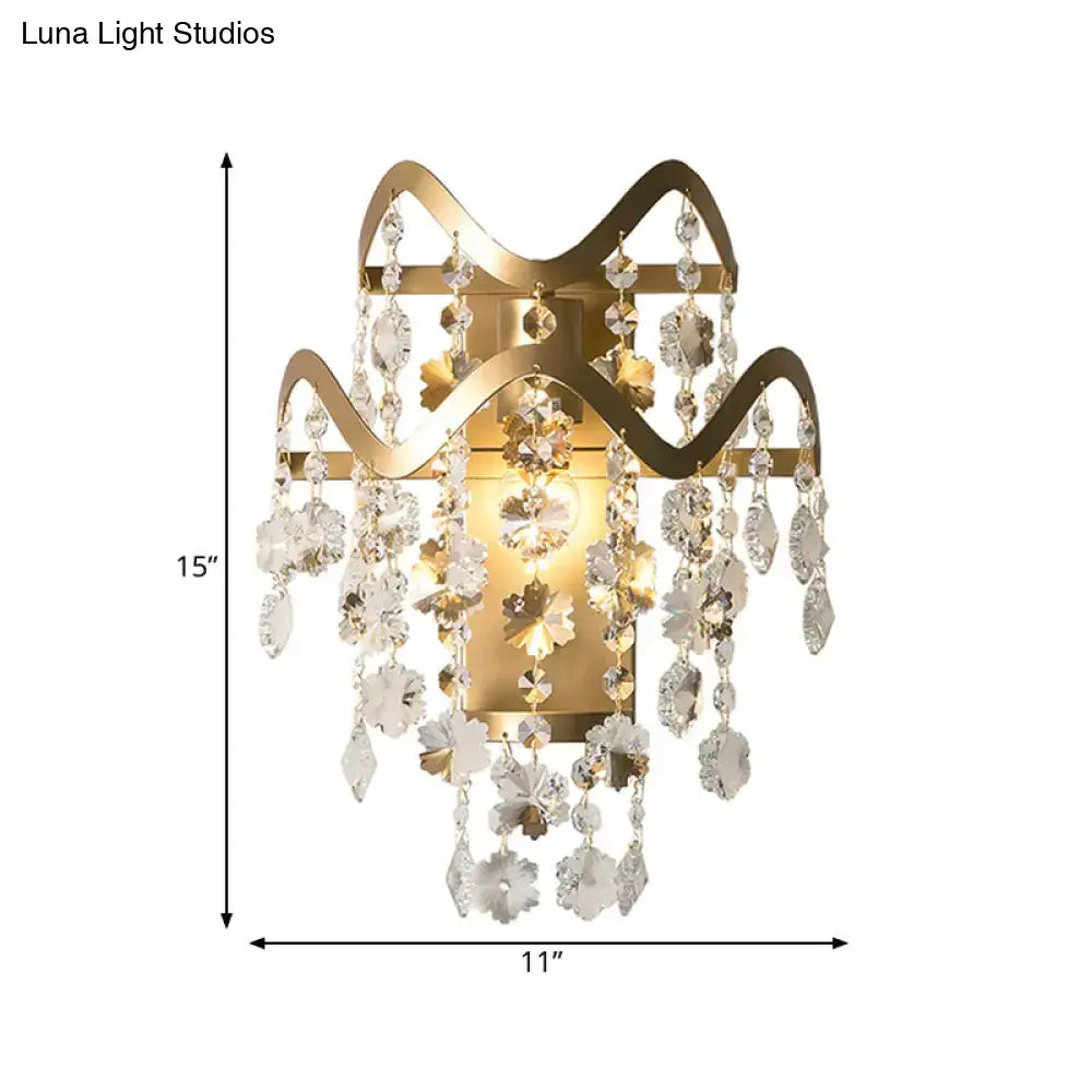 Vintage brass crystal wall sconce bedroom direct wired light