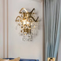 Vintage brass crystal wall sconce bedroom direct wired light