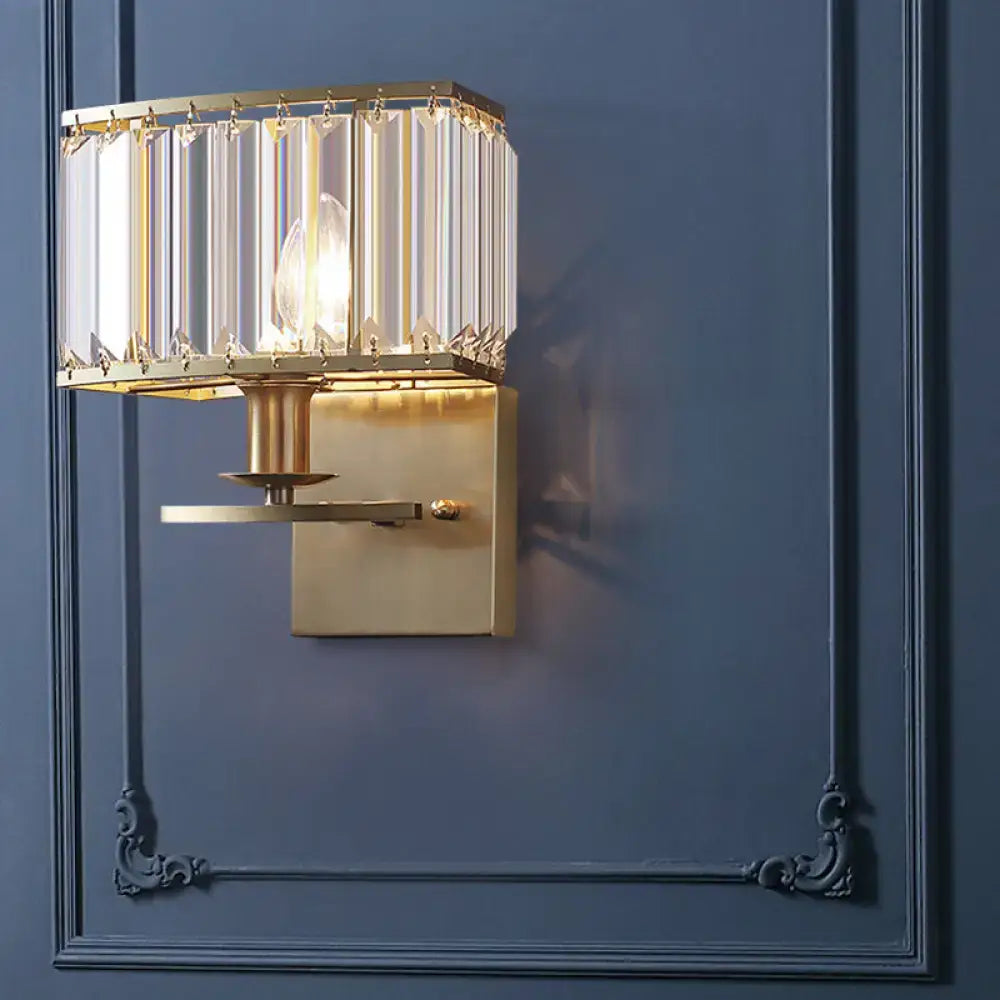 Vintage brass crystal wall sconce bedroom e12 bulb base light