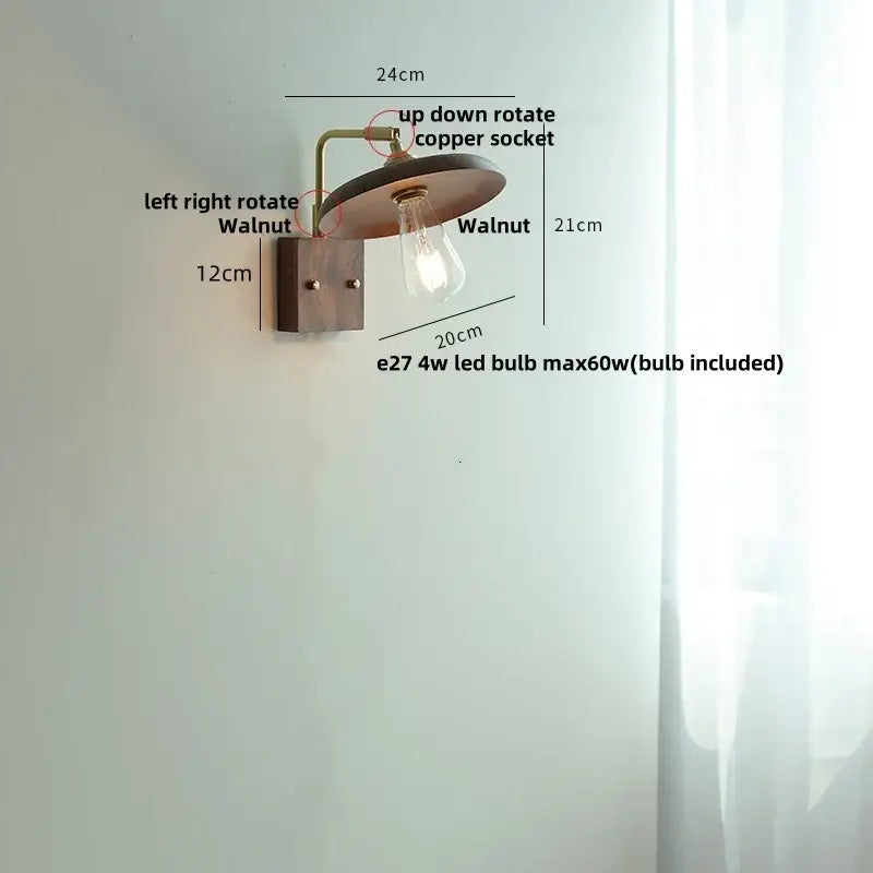 Vintage brass & dark wood wall light sconce bedroom pull chain lamp