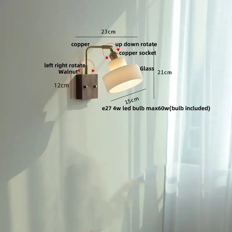 Vintage brass & dark wood wall light sconce bedroom pull chain lamp