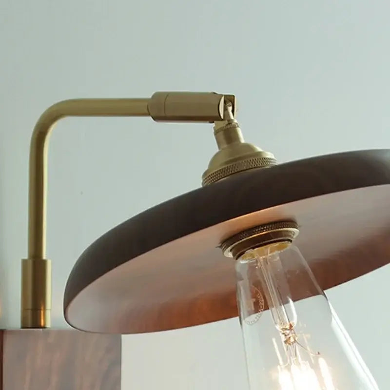 Vintage brass & dark wood wall light sconce bedroom pull chain lamp