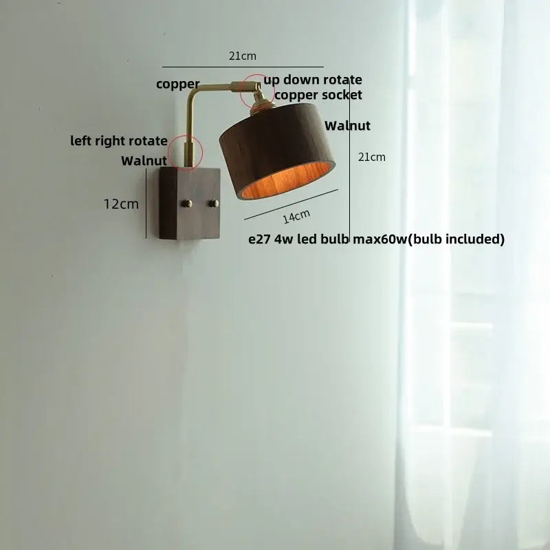 Vintage brass & dark wood wall light sconce bedroom pull chain lamp