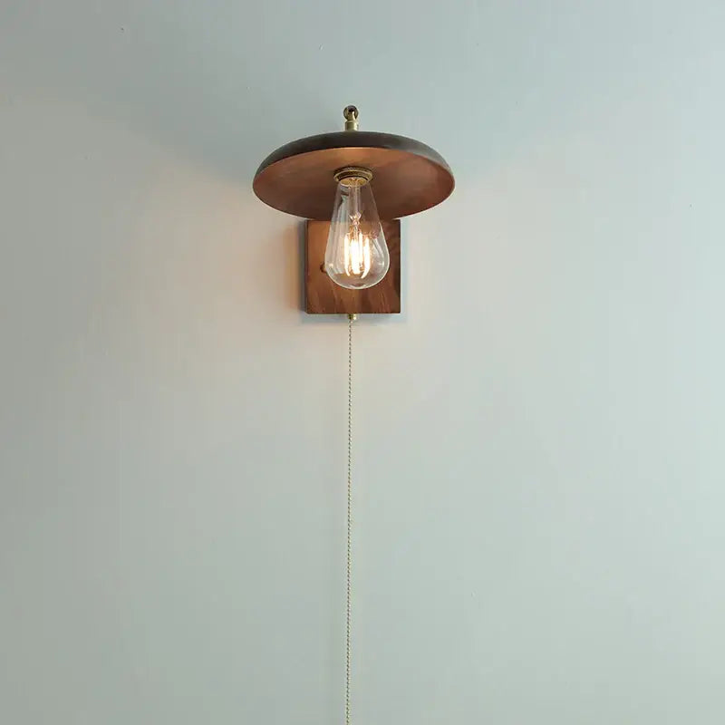 Vintage brass & dark wood wall light sconce bedroom pull chain lamp