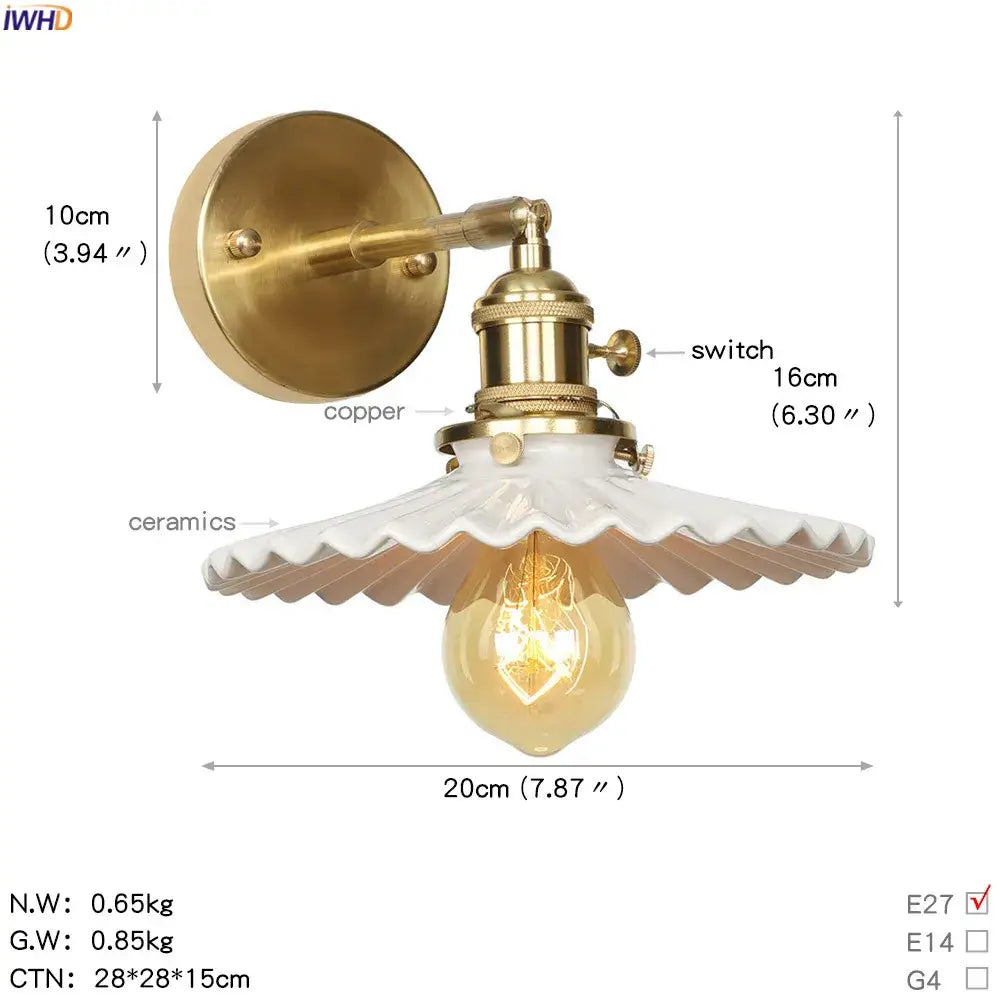 Vintage brass etched glass globe led wall light bedroom sconce