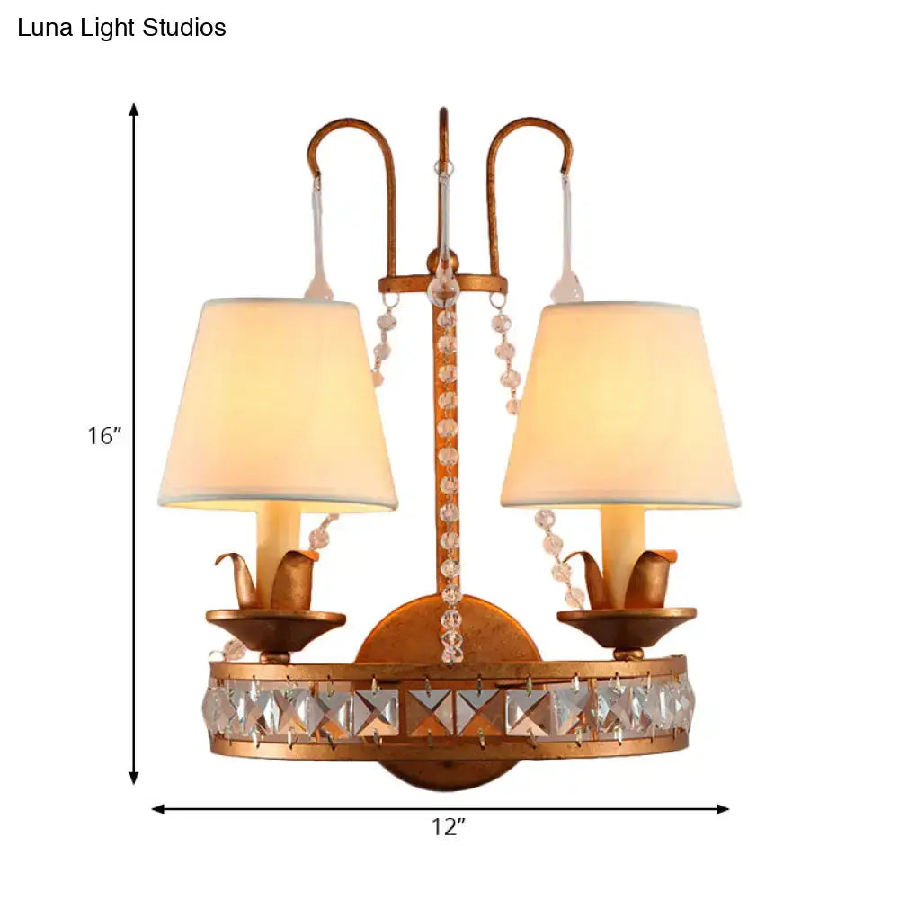 Vintage brass finish crystal wall lamp cream bedroom sconces