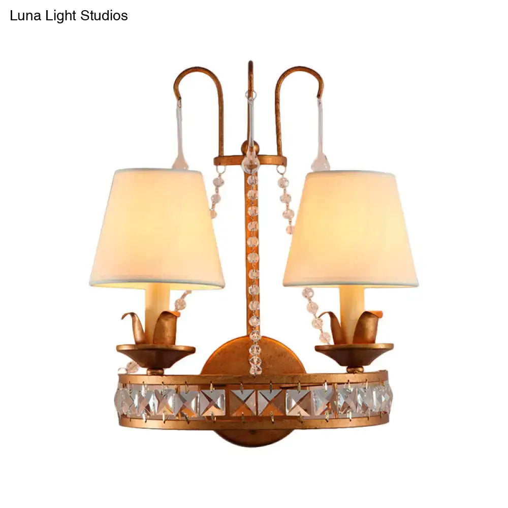 Vintage brass finish crystal wall lamp cream bedroom sconces
