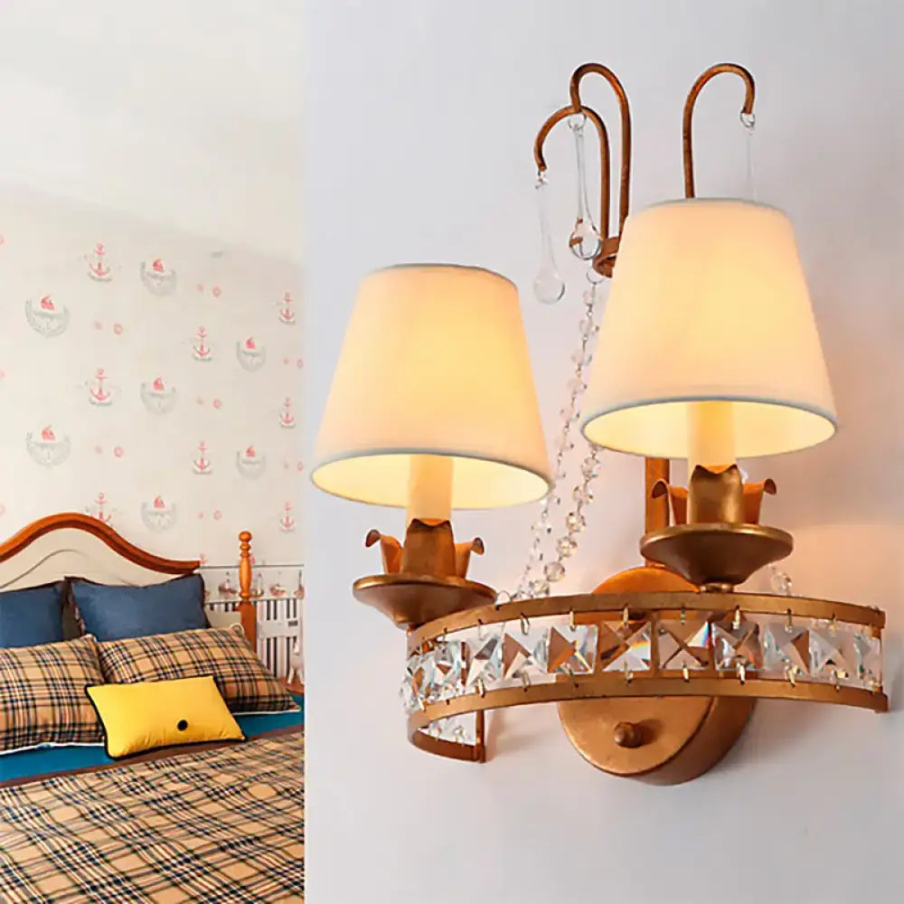 Vintage brass finish crystal wall lamp cream bedroom sconces