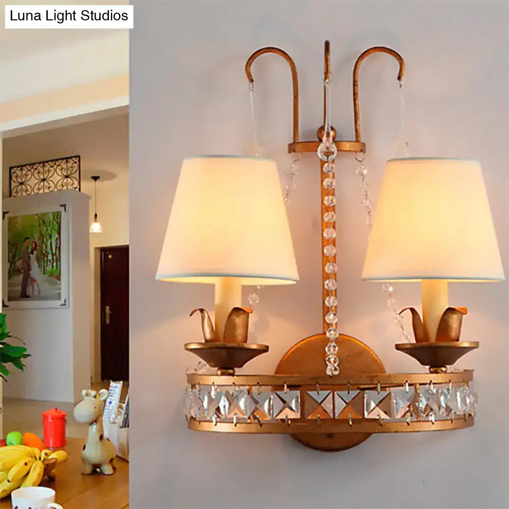 Vintage brass finish crystal wall lamp cream bedroom sconces