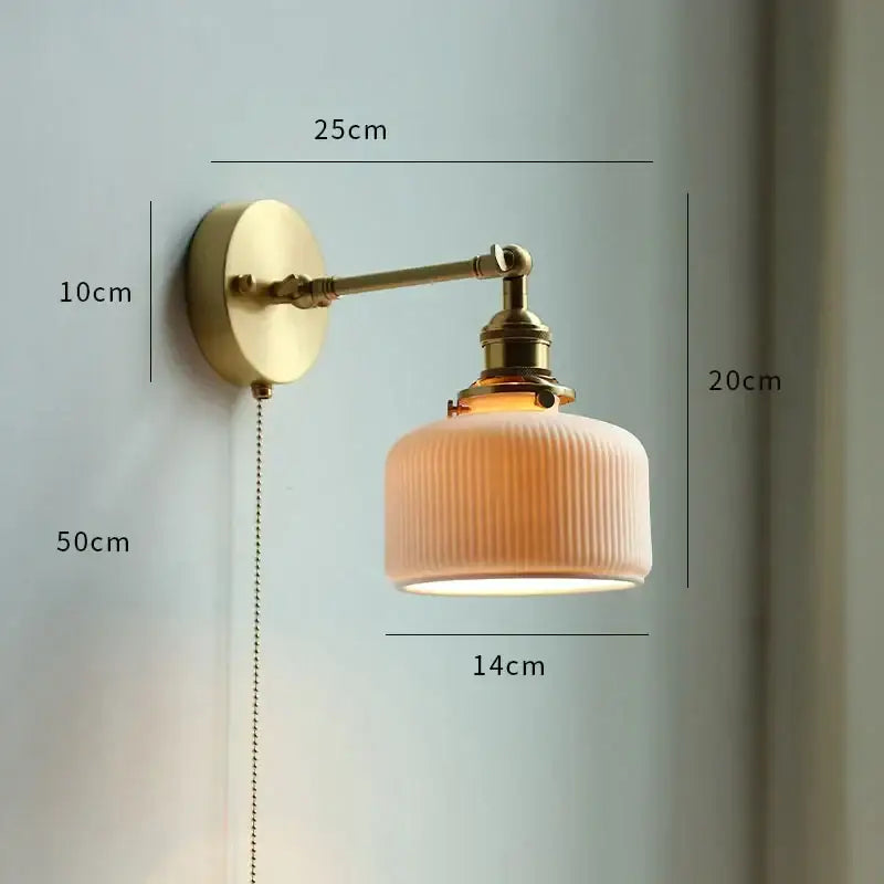 Vintage brass floral glass led wall sconce bathroom light pull chain