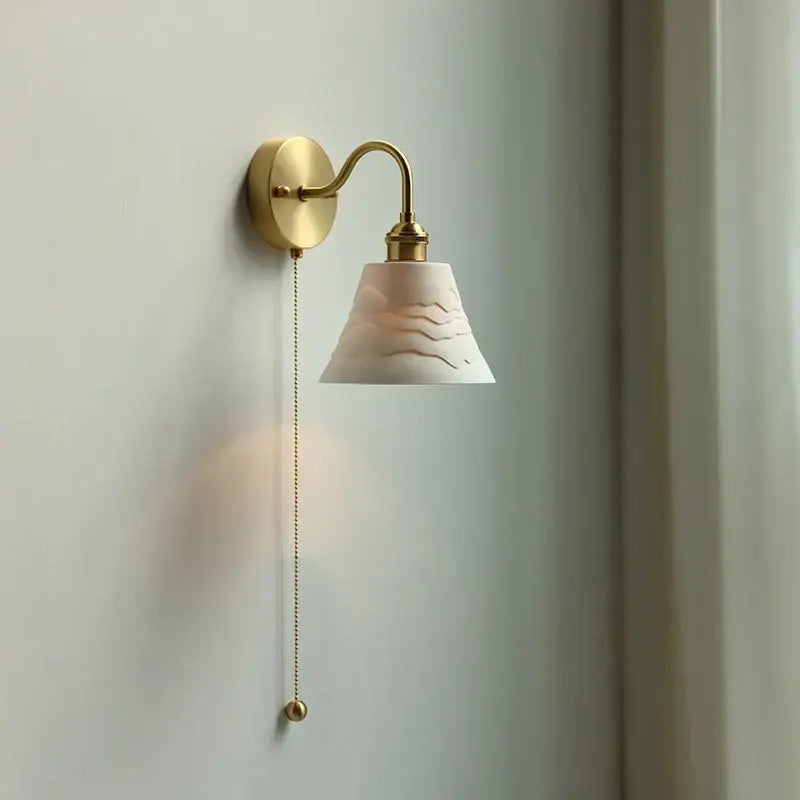 Vintage brass floral glass led wall sconce bathroom light pull chain