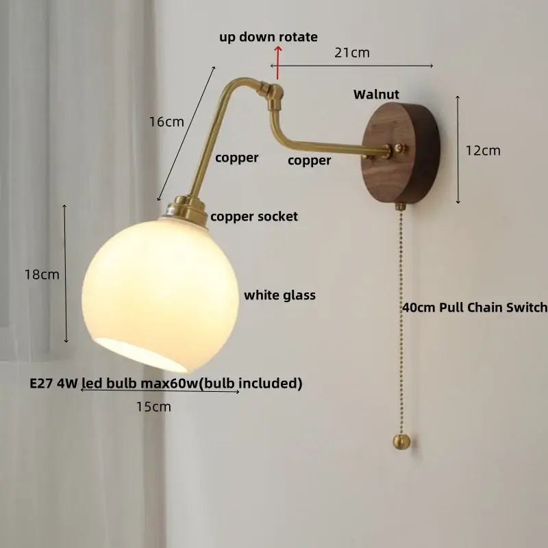 Vintage brass flower led wall lights with rotate pull chain bedroom