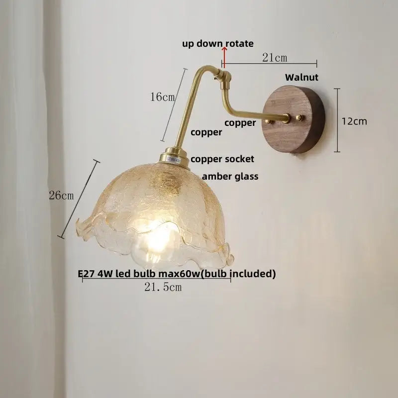 Vintage brass flower led wall lights with rotate pull chain bedroom