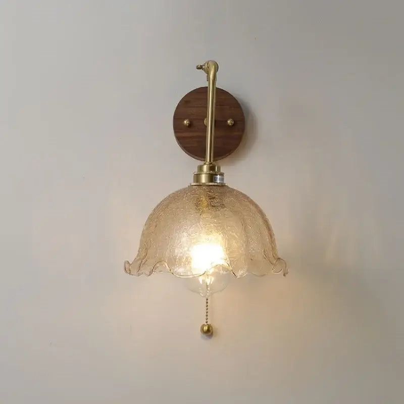Vintage brass flower led wall lights with rotate pull chain bedroom