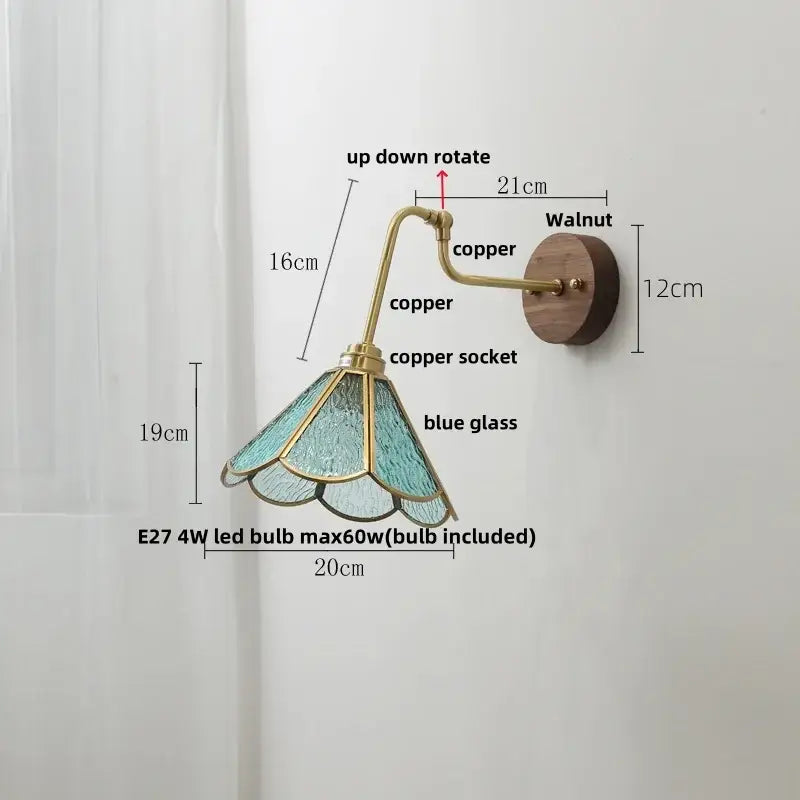 Vintage brass flower led wall lights with rotate pull chain bedroom