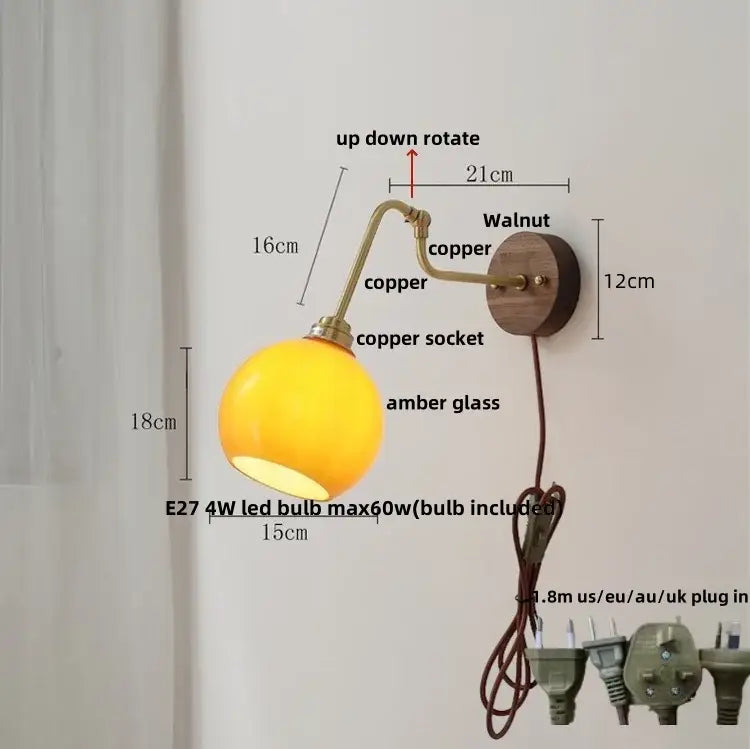 Vintage brass flower led wall lights with rotate pull chain bedroom