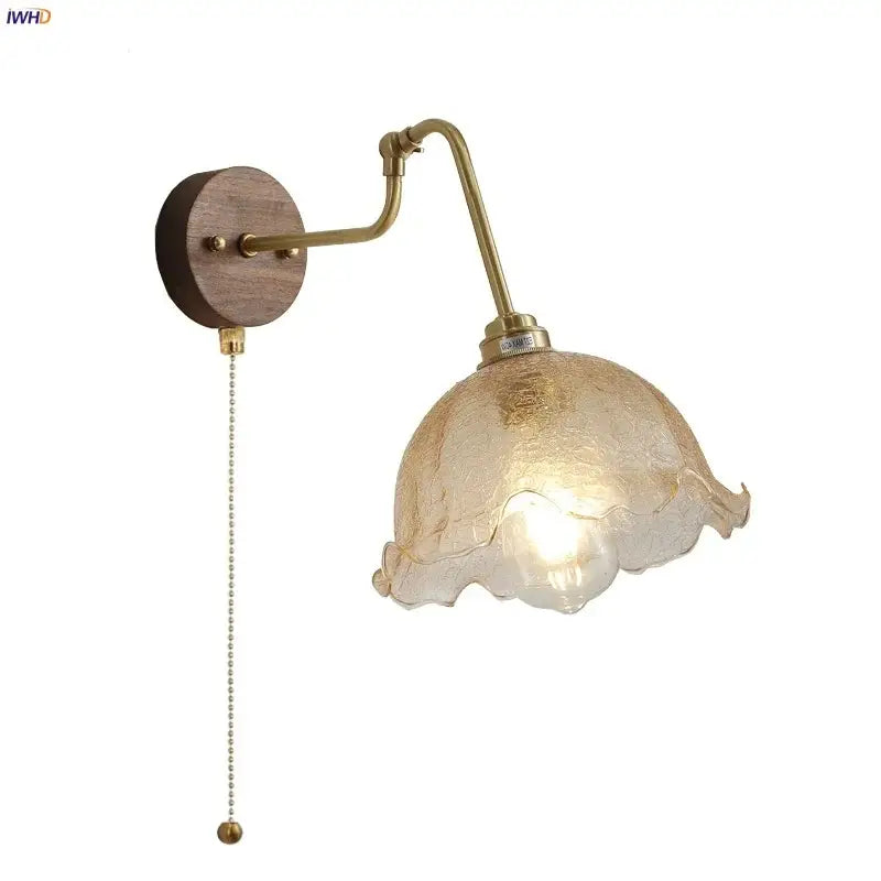 Vintage brass flower led wall lights with rotate pull chain bedroom