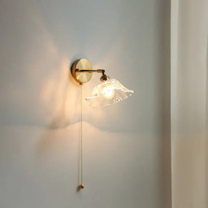 Vintage brass fluted glass bedside sconce wall light for bedroom