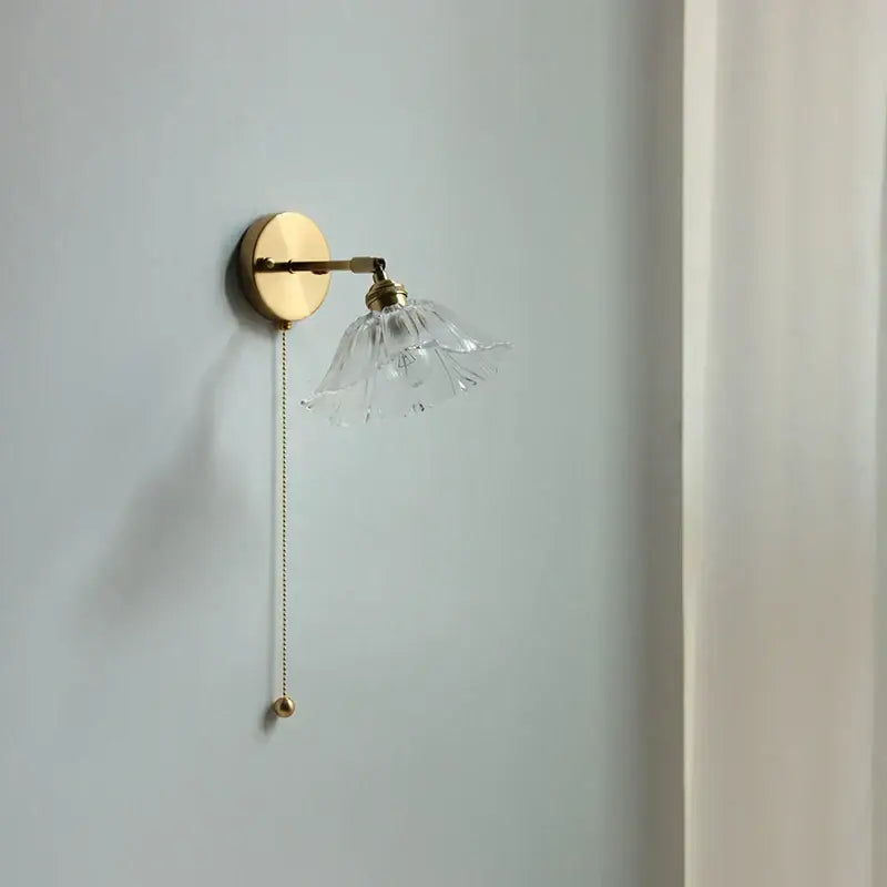 Vintage brass fluted glass bedside sconce wall light for bedroom