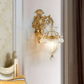 Vintage brass fluted glass wall lamp bedroom sconce with crystal
