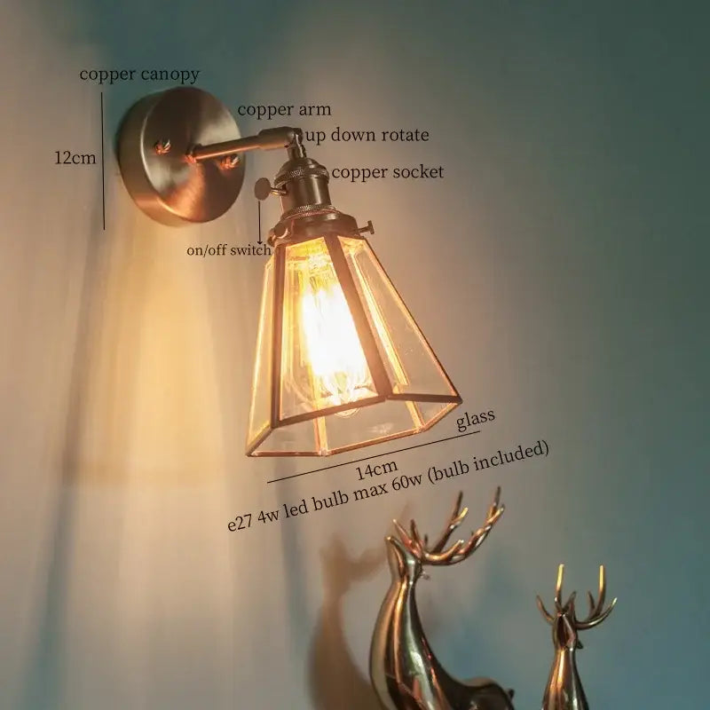 Vintage brass glass led wall light bathroom mirror sconce