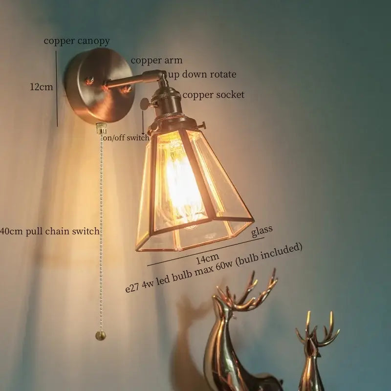 Vintage brass glass led wall light bathroom mirror sconce