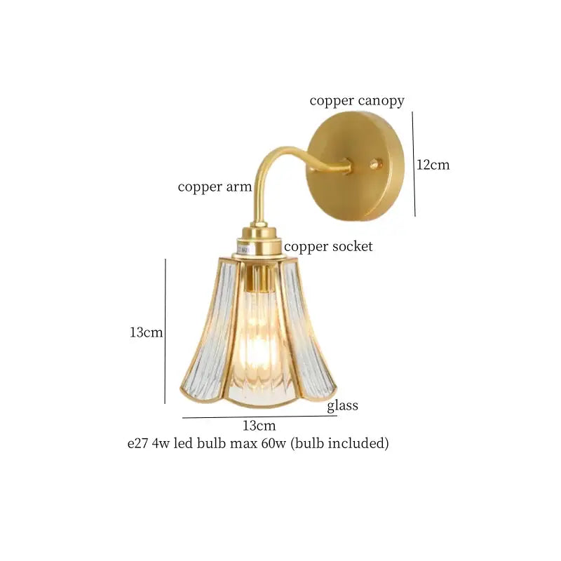 Vintage brass glass led wall light bathroom mirror sconce