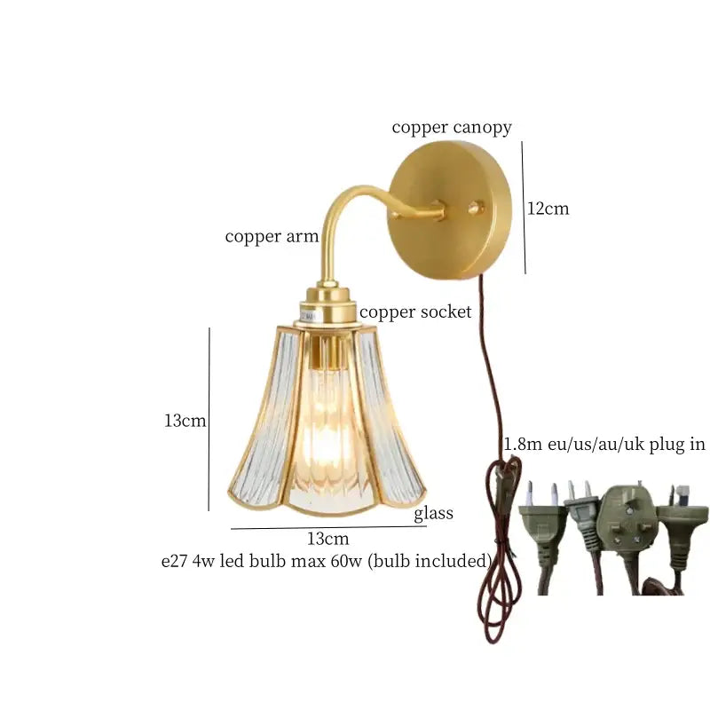 Vintage brass glass led wall light bathroom mirror sconce