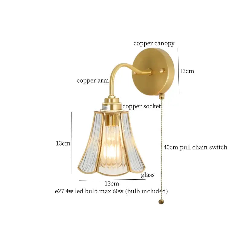 Vintage brass glass led wall light bathroom mirror sconce