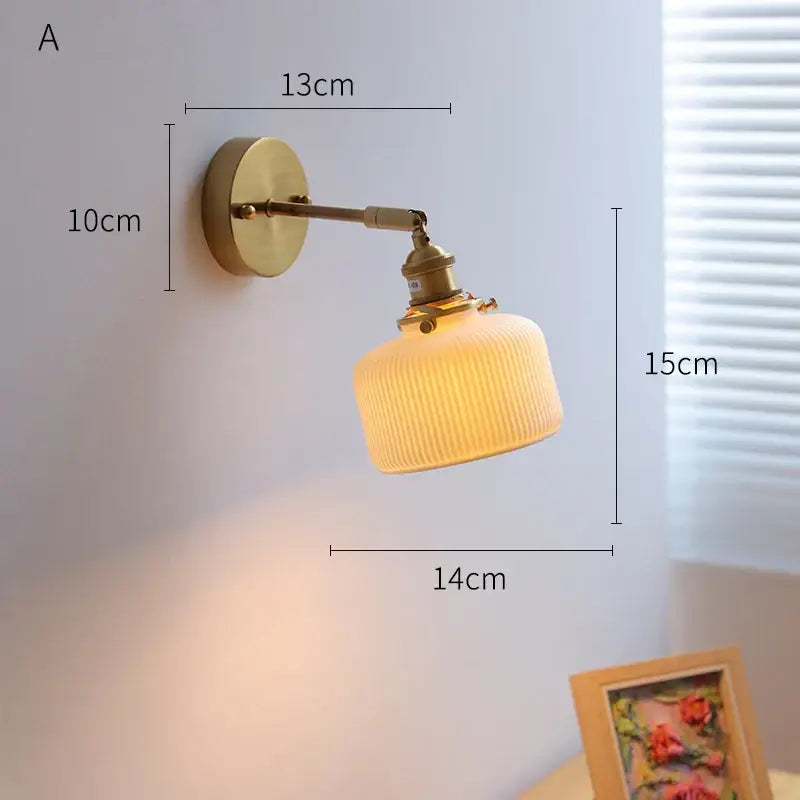 Vintage brass globe wall sconce bedroom ribbed glass light