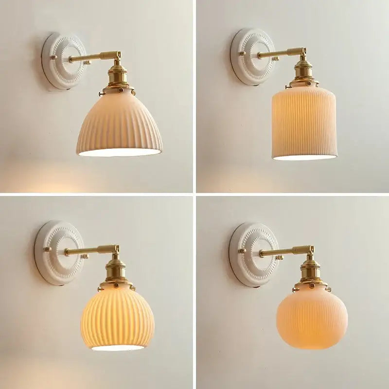 Vintage brass globe wall sconce bedroom ribbed glass light