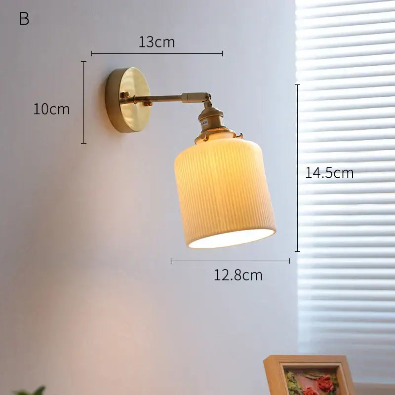 Vintage brass globe wall sconce bedroom ribbed glass light