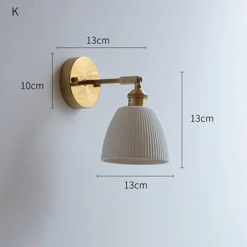 Vintage brass globe wall sconce bedroom ribbed glass light