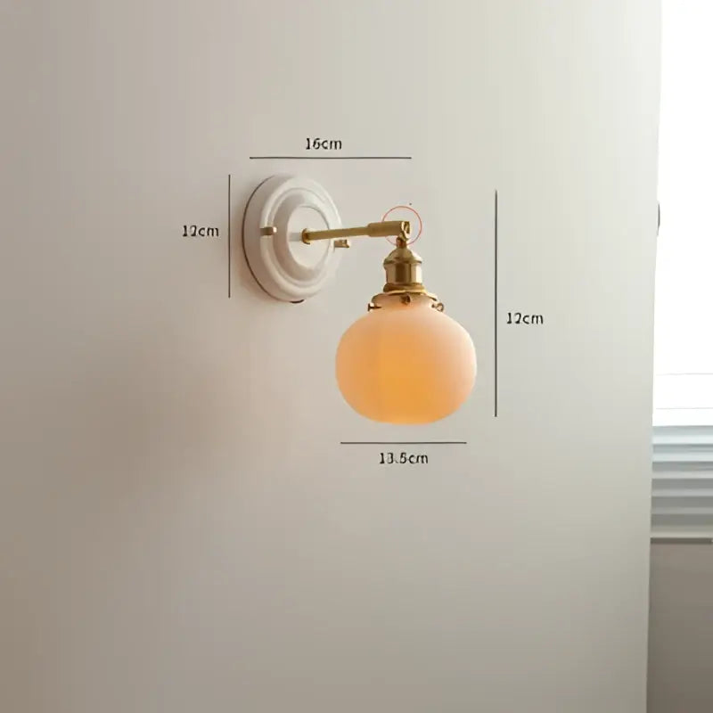 Vintage brass globe wall sconce bedroom ribbed glass light