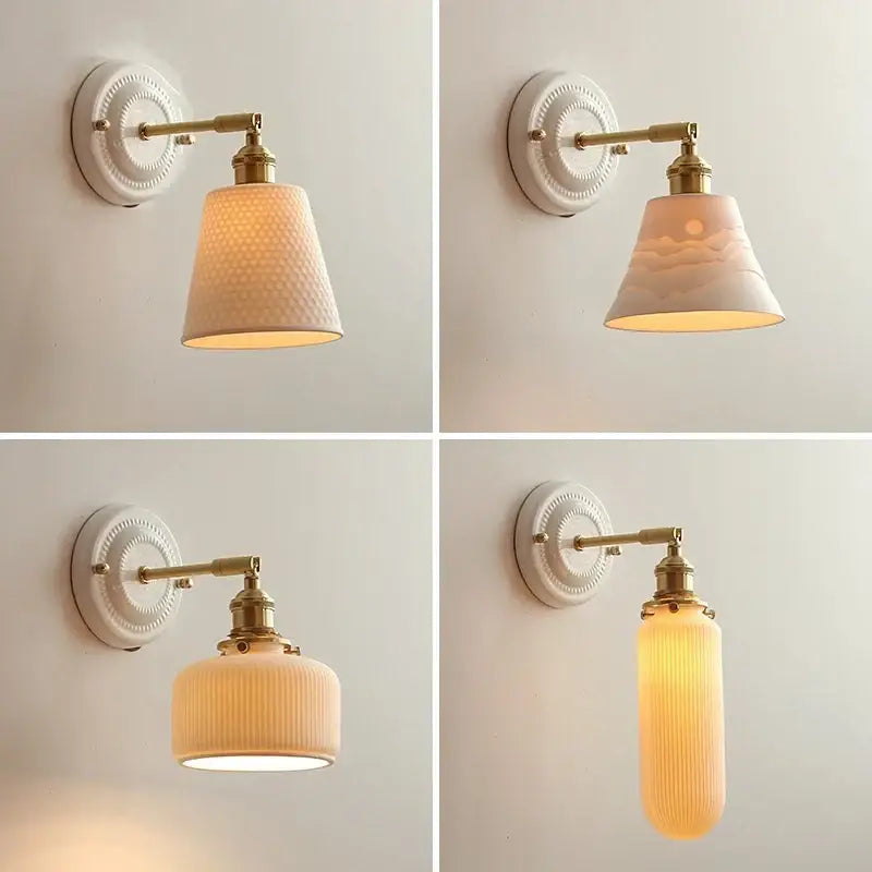 Vintage brass globe wall sconce bedroom ribbed glass light