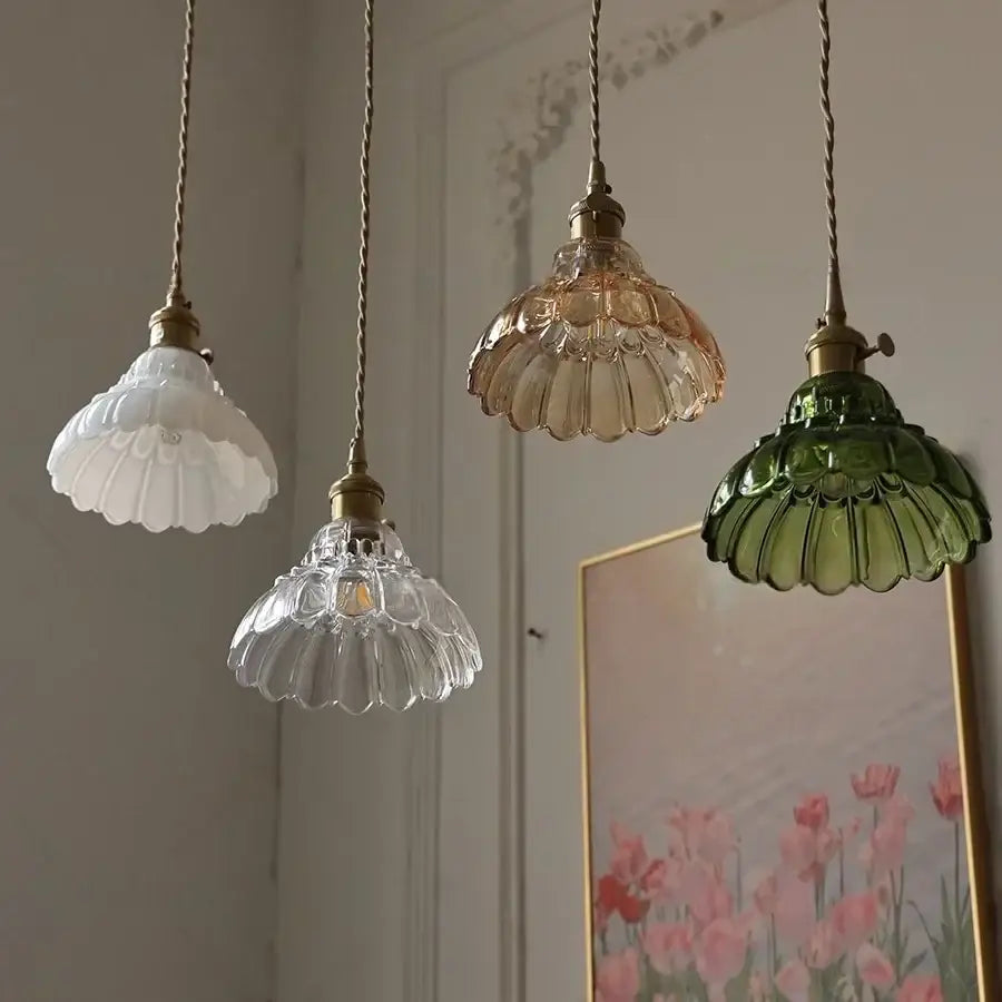 Vintage brass green glass wall light bedroom pull chain sconce