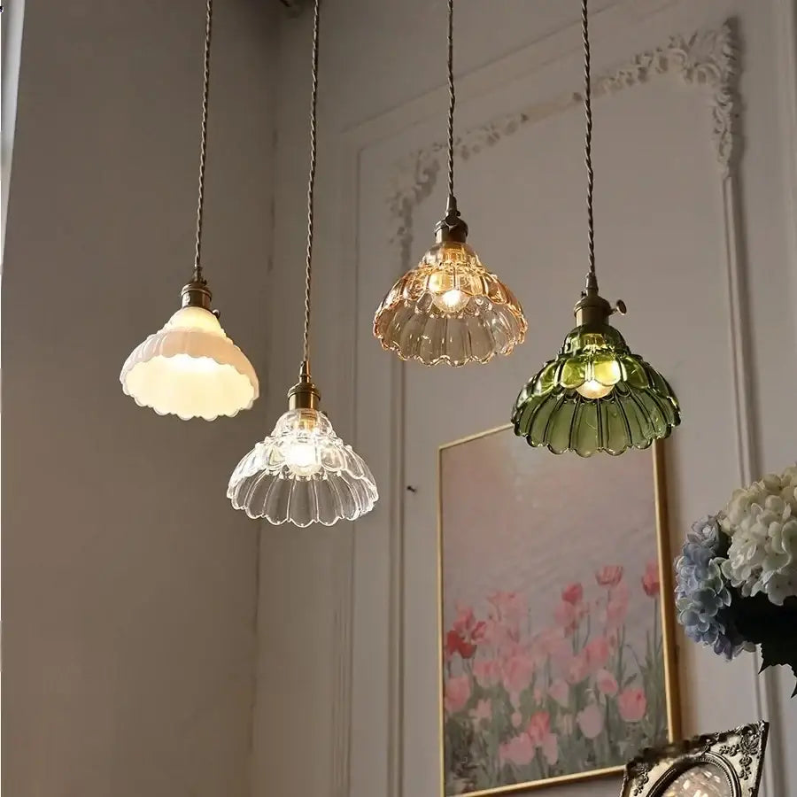 Vintage brass green glass wall light bedroom pull chain sconce