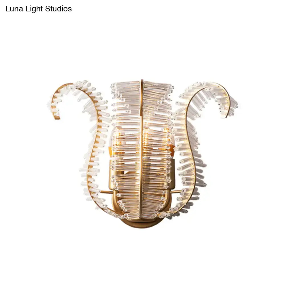 Vintage brass leaf glass sconce living room light fixture