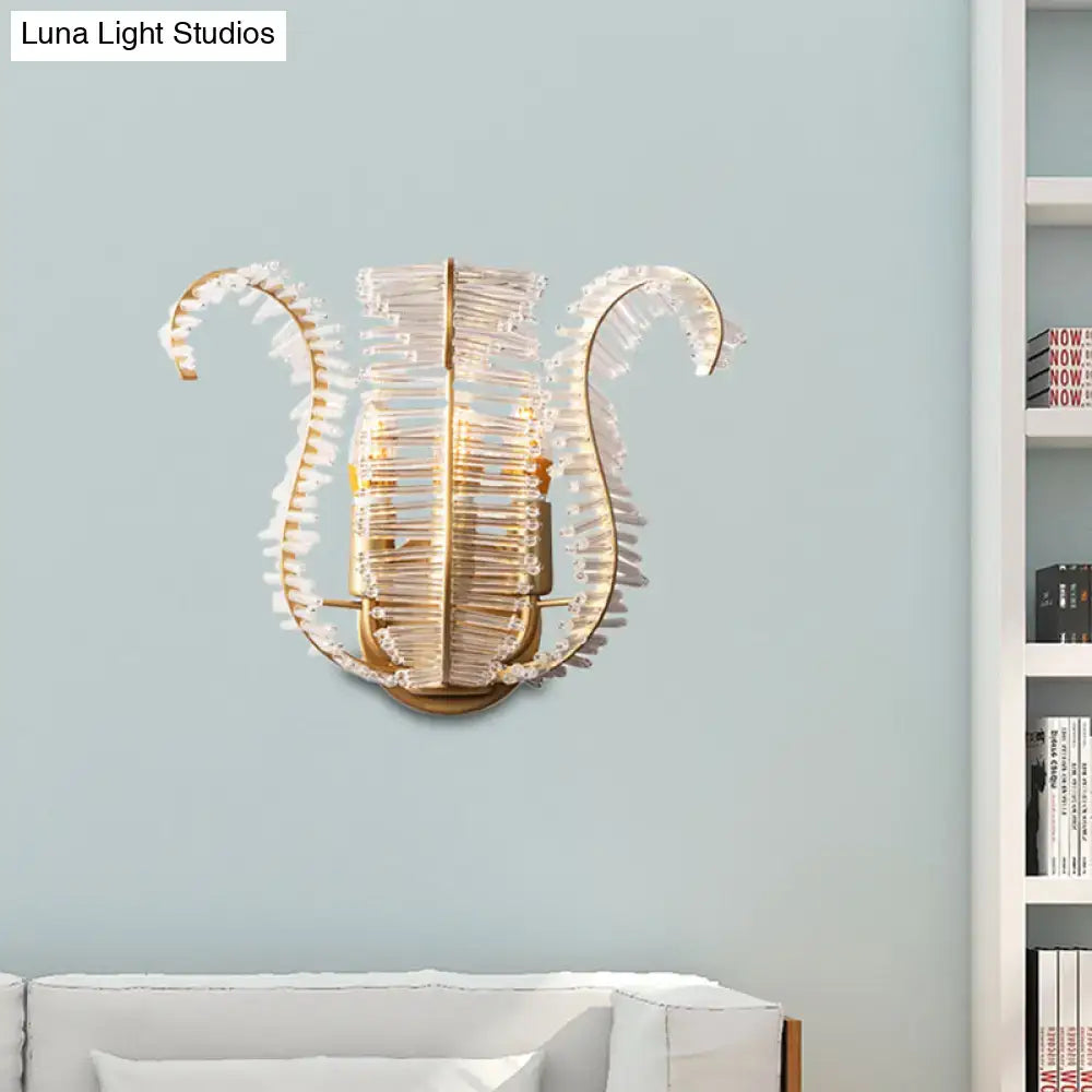 Vintage brass leaf glass sconce living room light fixture