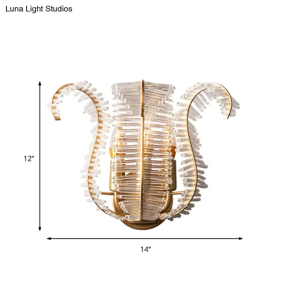 Vintage brass leaf glass sconce living room light fixture