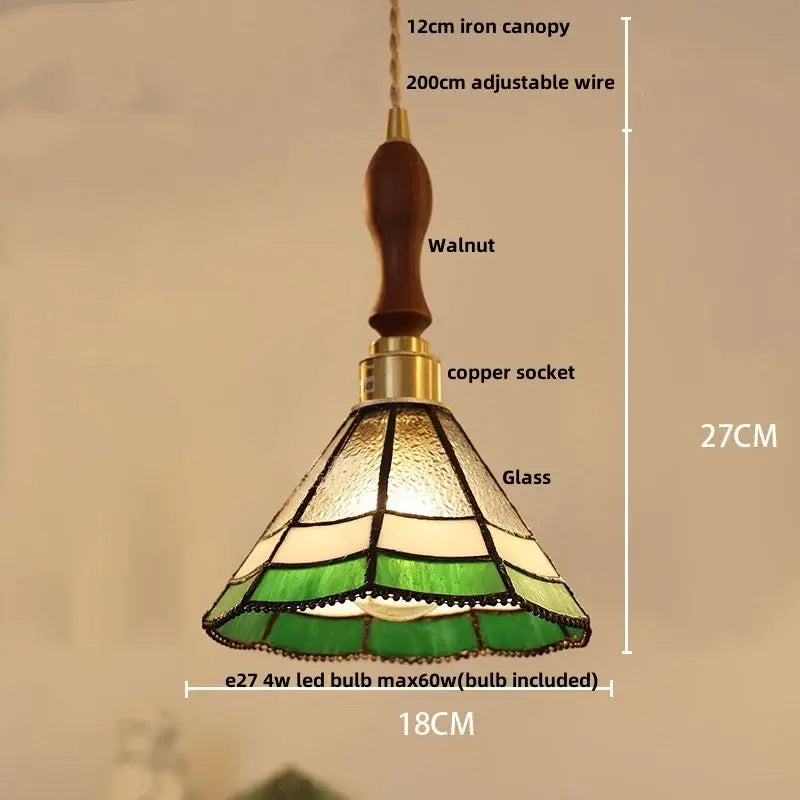 Vintage brass led pendant light amber glass dining room lamp