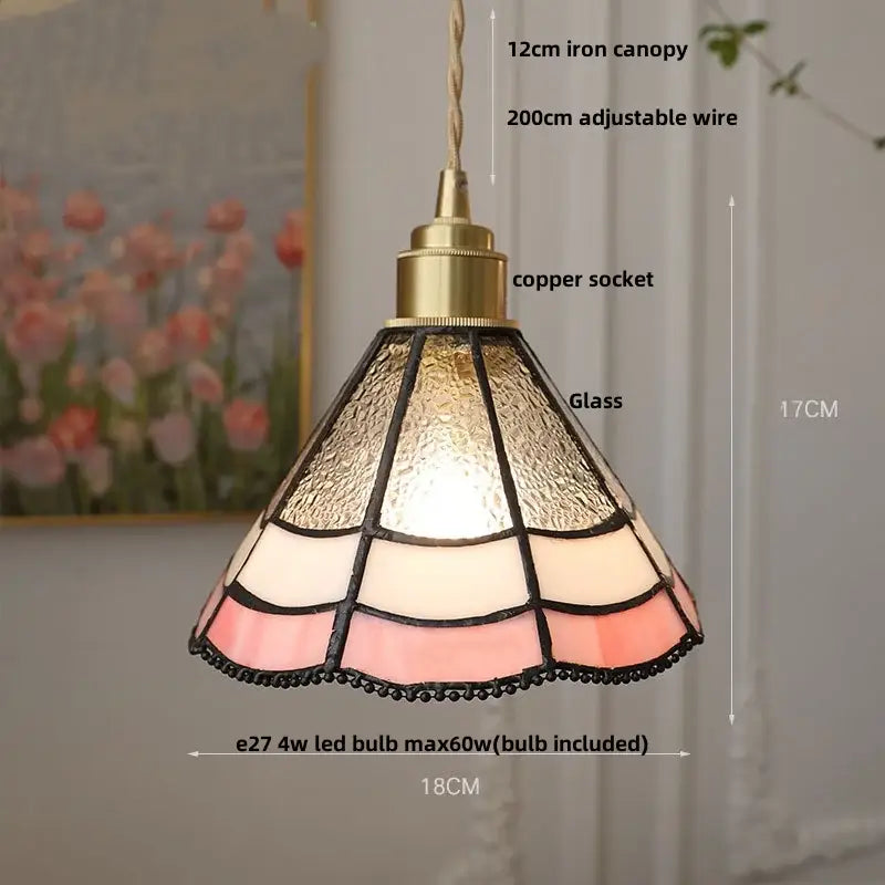 Vintage brass led pendant light amber glass dining room lamp
