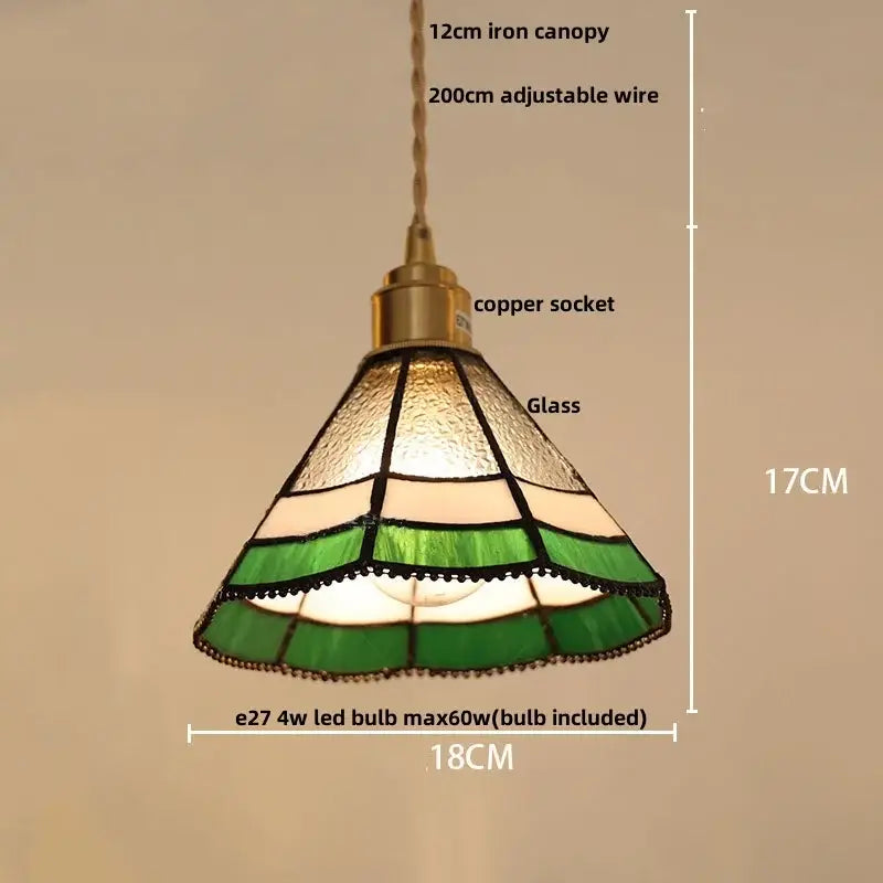 Vintage brass led pendant light amber glass dining room lamp