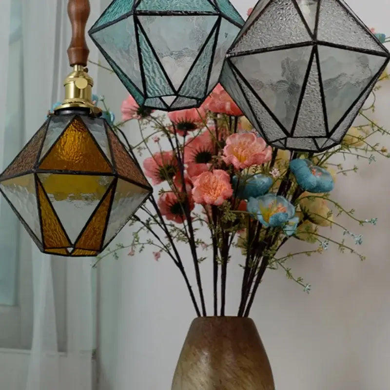 Vintage brass led pendant light clear amber & teal dining room