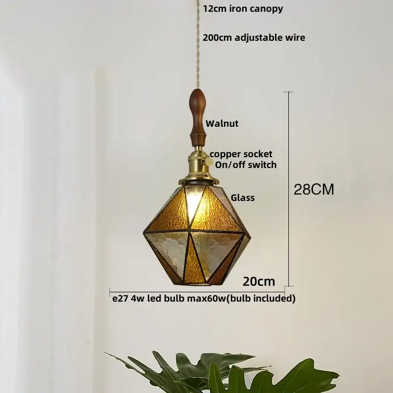 Vintage brass led pendant light clear amber & teal dining room