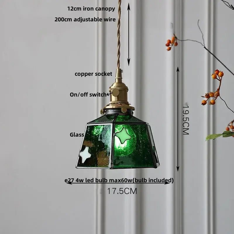 Vintage brass led pendant light clear amber & teal dining room